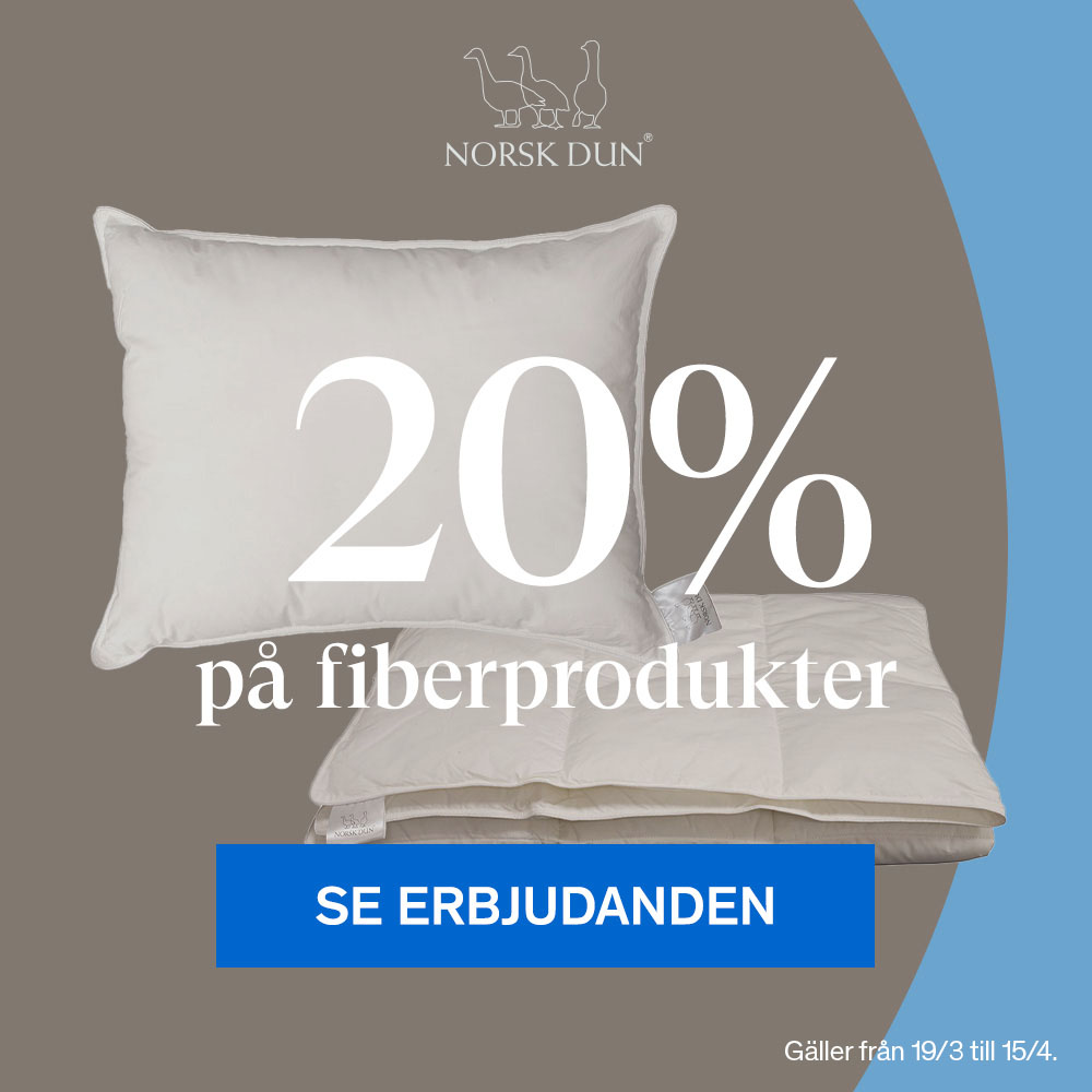 norsk dun 20% rabatt på fibertäcke och kudde